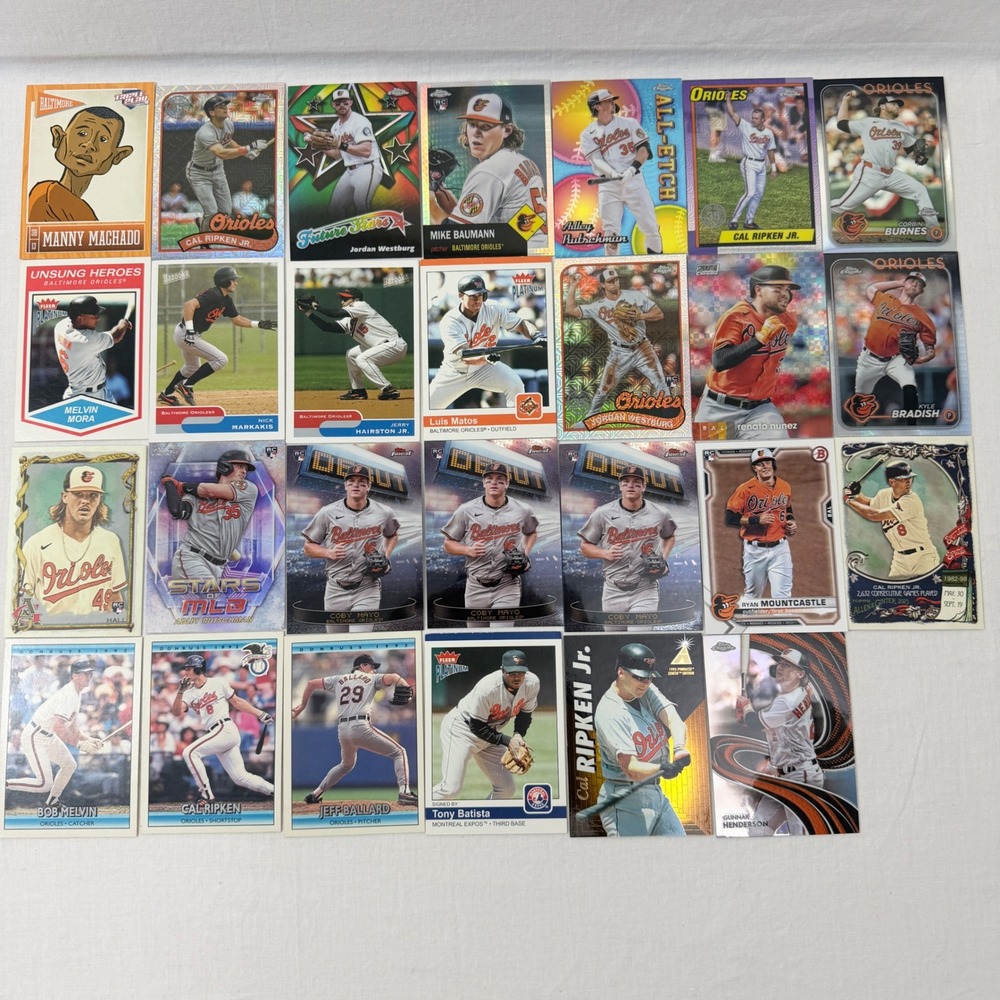 Baltimore Orioles 27 Card Lot Cal Ripken Gunnar Henderson Adley Coby Mayo Chrome